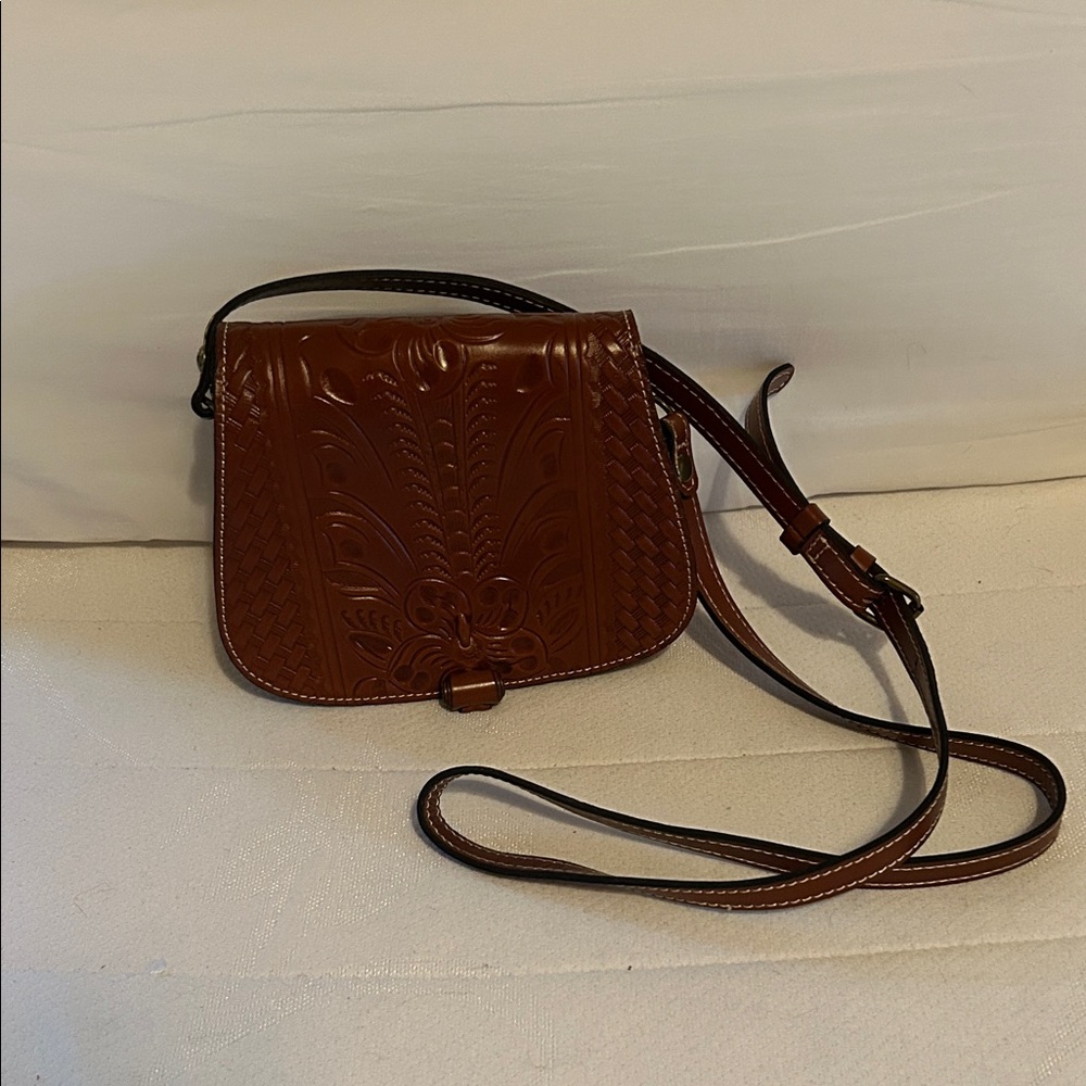Patricia Nash Brown Embossed Leather Crossbody Bag